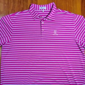 Peter Millar Summer Comfort Mens XL Pink Blue Stripe Golf Polo Shirt  East Lake